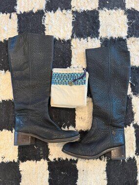 AUTHENTIC Tory Burch Pebbled Leather Riding Boots - Black